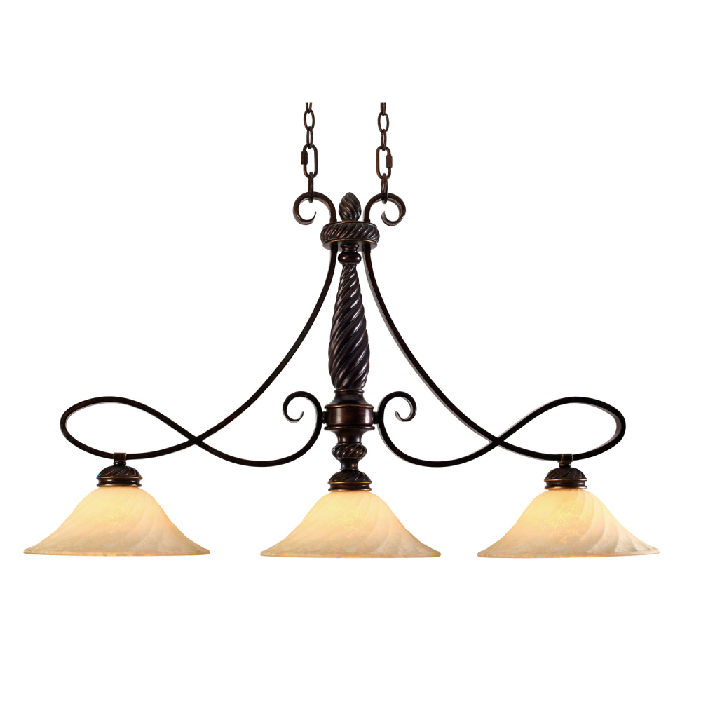 Wry Lighting Torbellino 3-light Island Light in Cordoban Bronze and Remolino Glass